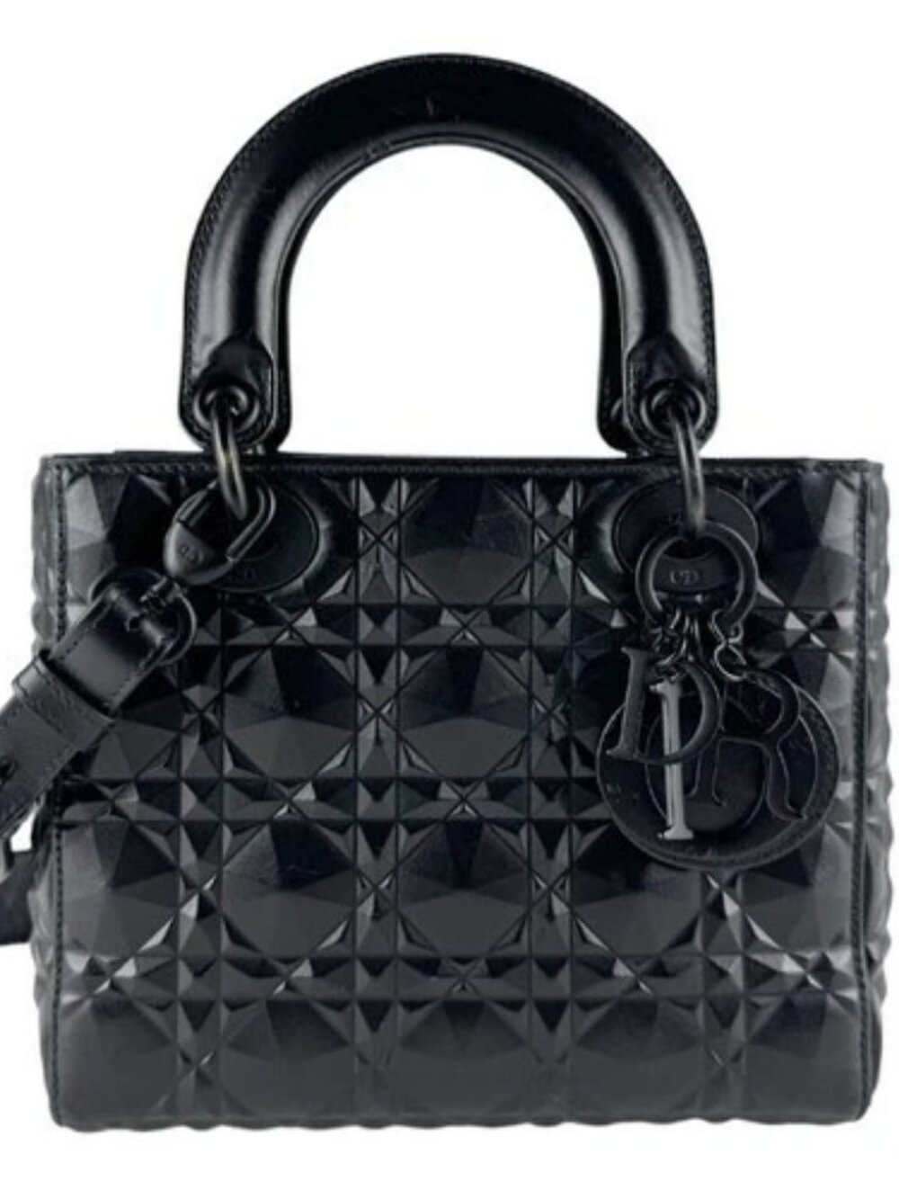 Auth Christian Dior Lady Dior Handbag Shoulder Bag Black Leather/Metal - z9509